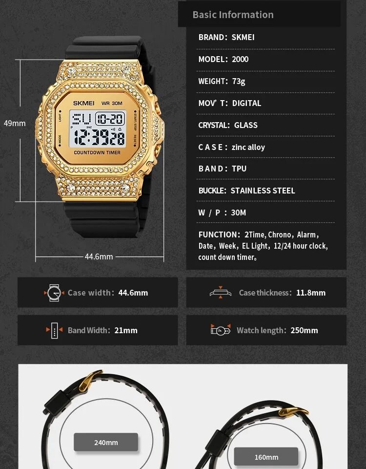 Skmei Luxury Diamond Digital Watch Dials Pk