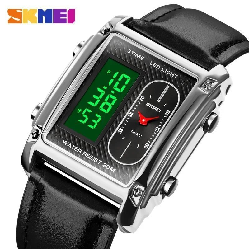1868-1.jpg Skmei - 1868 (strap) - Digital LED Luminous Waterproof - Silver-Leather - Image 1