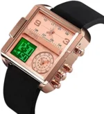 Skmei - 1584(strap) - Sports Quartz Waterproof Tiple time - RoseGold-Leather - Image 2