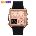 Skmei - 1584(strap) - Sports Quartz Waterproof Tiple time - RoseGold-Leather