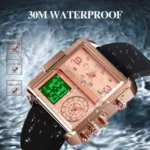 Skmei - 1584(strap) - Sports Quartz Waterproof Tiple time - RoseGold-Leather - Image 4