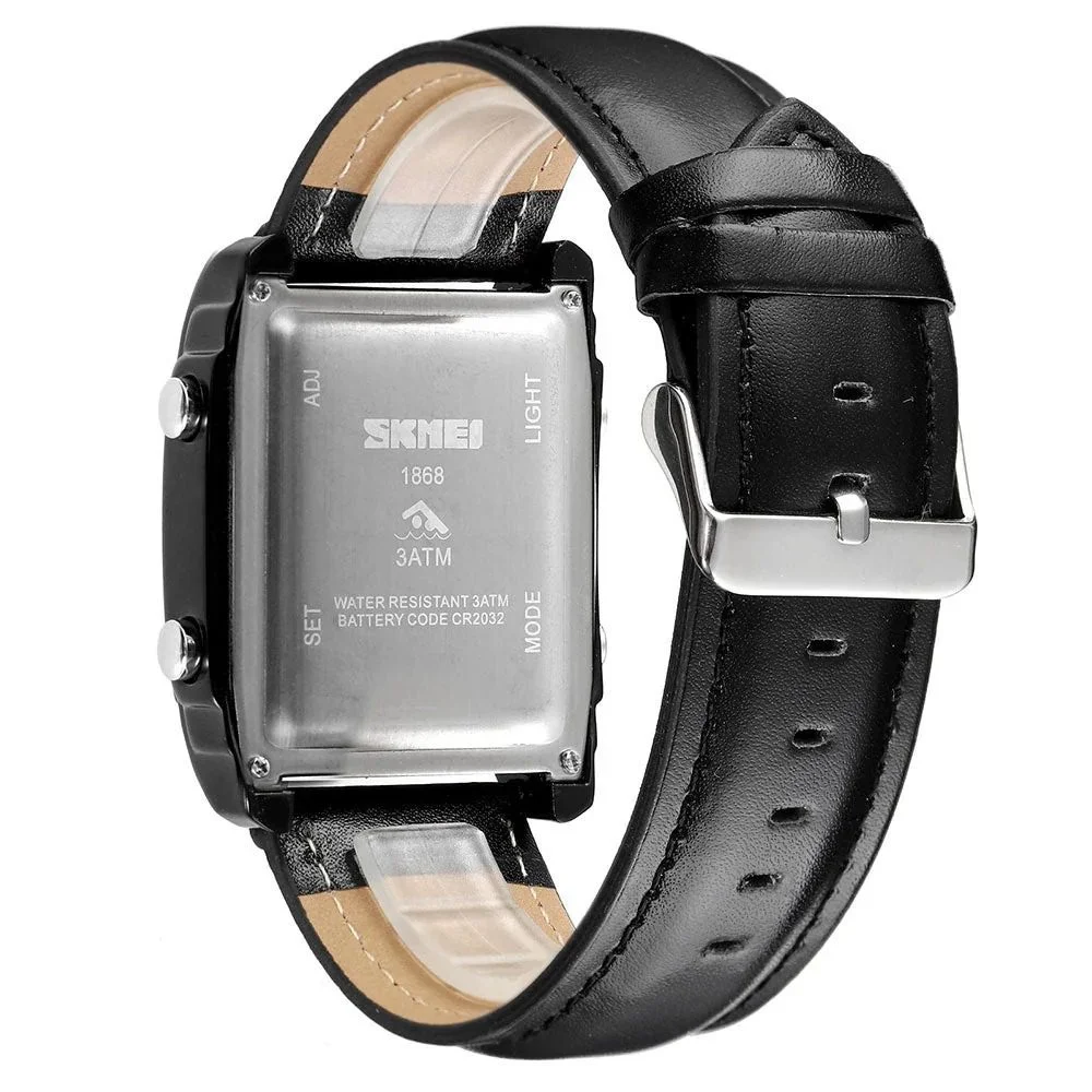 1868-1-1.webp Skmei - 1868 (strap) - Digital LED Luminous Waterproof - Silver-Leather - Image 3