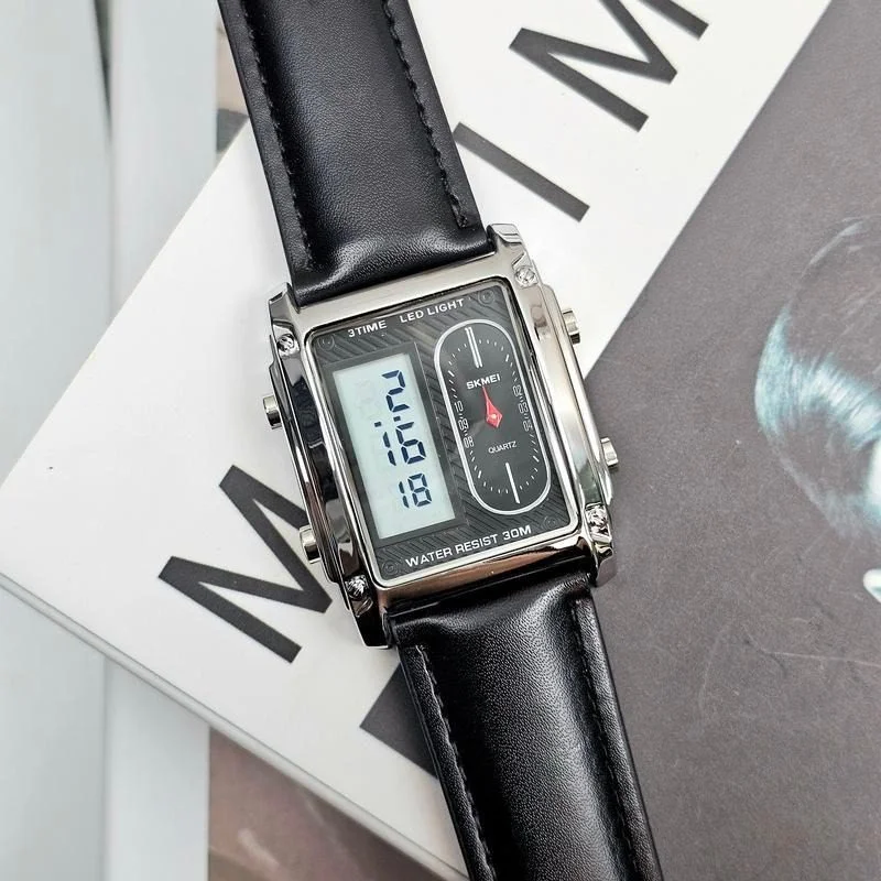 1868-4-1.webp Skmei - 1868 (strap) - Digital LED Luminous Waterproof - Silver-Leather - Image 2