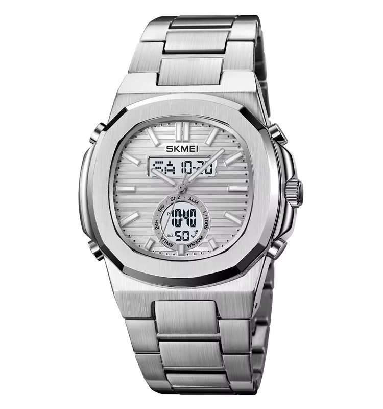 2279-6.jpeg Skmei - 2279 - Dual Time Stainless Steel Watch - Silver/Silver - Image 1