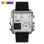Skmei - 1584(strap) - Sports Quartz Waterproof Tiple time - Silver/Black-Leather