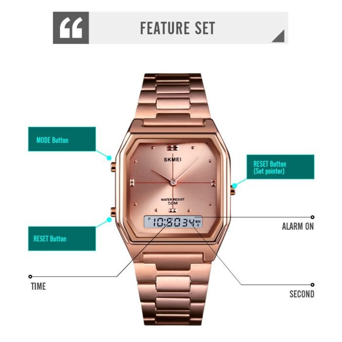 Skmei - 2258 - Dual Time Watch - RoseGold - Image 3