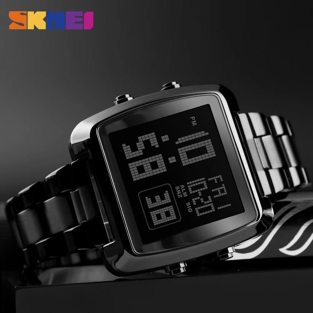 1369-2.jpeg Skmei - 1369 - Digital Luxury Gents Stainless Steel Watch - Black - Image 1