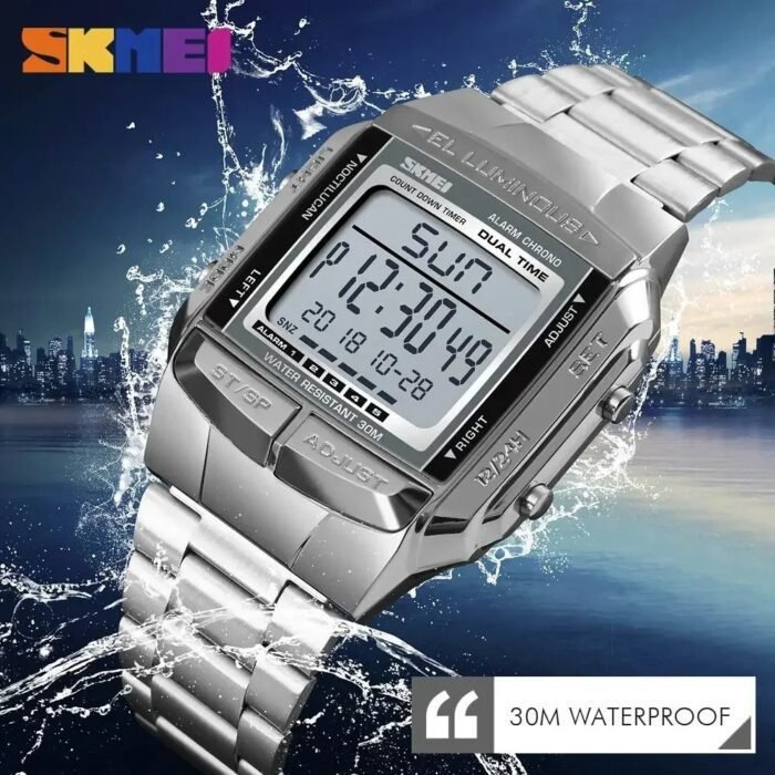 Skmei - 1381 - Digital Stainless Steel Watch - Silver - Image 3
