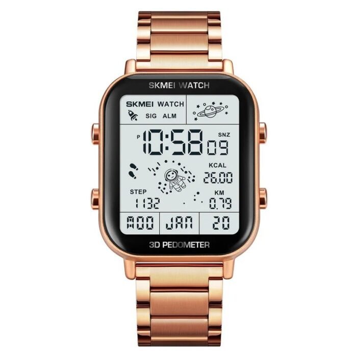 Skmei - 1888 - Step Count Pedometer Digital Dial Stainless Steel Strap Watch for Men - Rosegold - Image 7