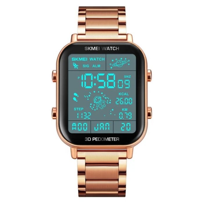 Skmei - 1888 - Step Count Pedometer Digital Dial Stainless Steel Strap Watch for Men - Rosegold - Image 5