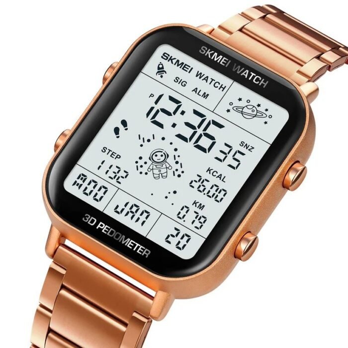 Skmei - 1888 - Step Count Pedometer Digital Dial Stainless Steel Strap Watch for Men - Rosegold - Image 4