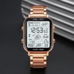 Skmei - 1888 - Step Count Pedometer Digital Dial Stainless Steel Strap Watch for Men - Rosegold