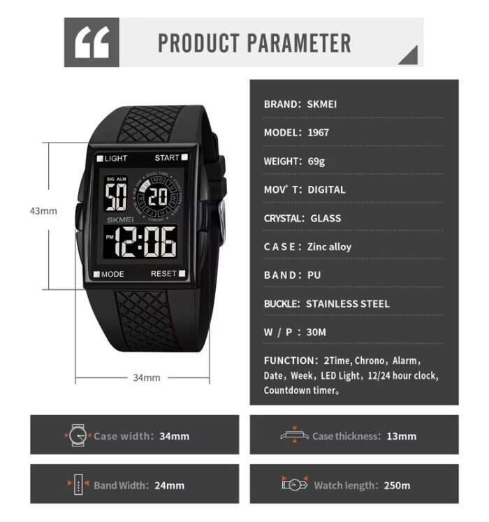 SKMEI - 1967 - High Quality Luxury Watch - Black/Black - Image 6