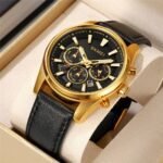 SKMEI - 1989 - Chronograph High Quality Leather Watch - Gold/Black - Image 8