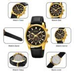 SKMEI - 1989 - Chronograph High Quality Leather Watch - Gold/Black - Image 6