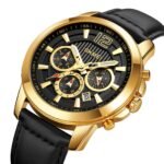 SKMEI - 1989 - Chronograph High Quality Leather Watch - Gold/Black - Image 2
