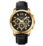 SKMEI - 1989 - Chronograph High Quality Leather Watch - Gold/Black - Image 3