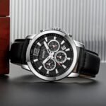 SKMEI - 1989 - Chronograph High Quality Leather Watch - Silver/Black - Image 5