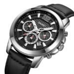 SKMEI - 1989 - Chronograph High Quality Leather Watch - Silver/Black - Image 3