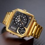 SKMEI - 2025 - LED Backlight Large Screen Multi-Time Zone Waterproof Watch - Golden