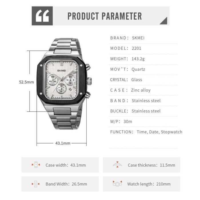 SKMEI - 2201 - High Quality Luxury Watch - Silver - Image 4