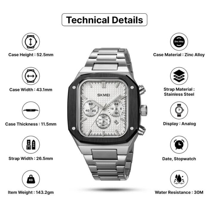 SKMEI - 2201 - High Quality Luxury Watch - Silver - Image 3