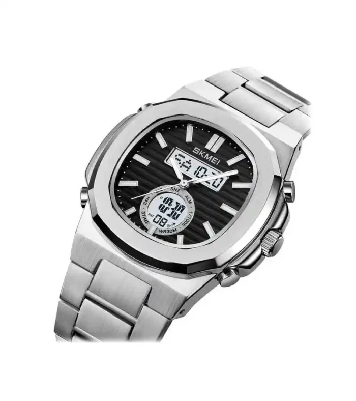 Skmei - 2279 - Dual Time Stainless Steel Digital Watch - Silver/Black - Image 2