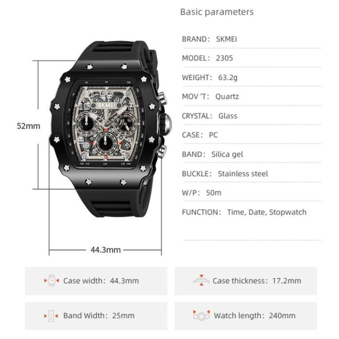 SKMEI - 2305 - Chronograph High Quality Luxury Watch - Black/Black - Image 4