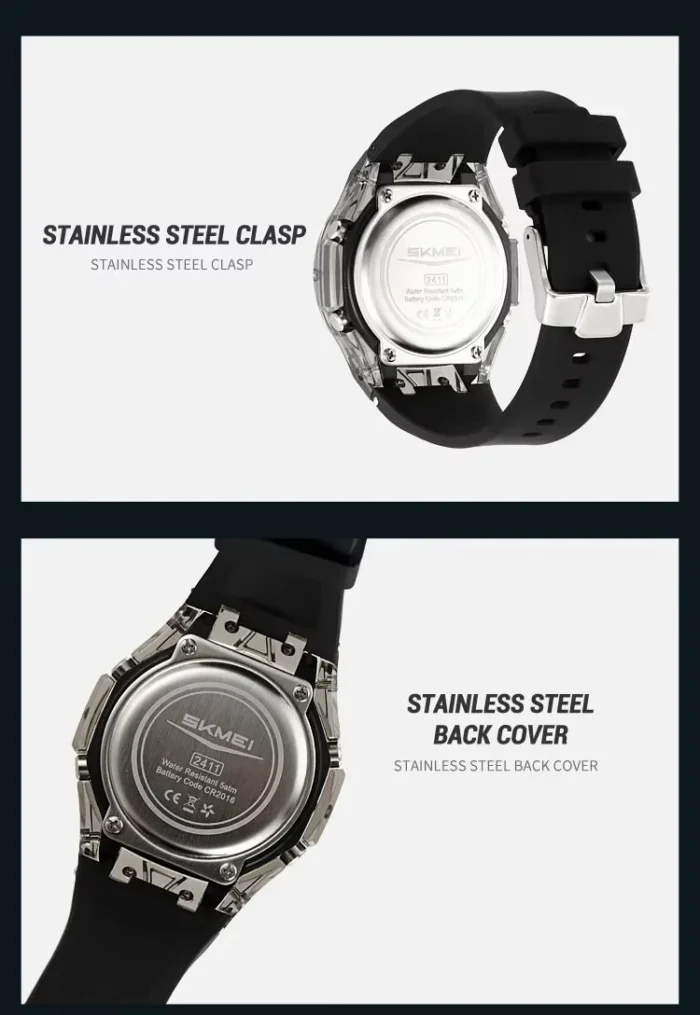Skmei - 2411 Waterproof 50m & 50+ Timezone Watch - Black/Black - Image 6