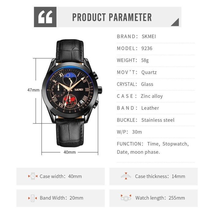SKMEI - 9236 - Chronograph High Quality Watch - Black/Black - Image 3