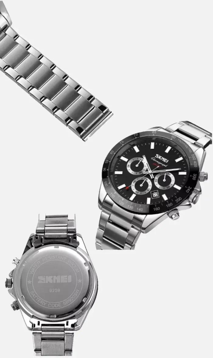 Skmei - 9259 - Stainless Steel Chronograph - Silver/Black - Image 6