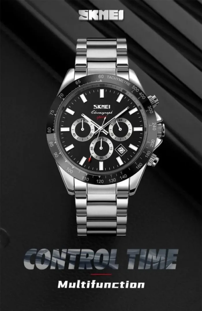Skmei - 9259 - Stainless Steel Chronograph - Silver/Black - Image 4