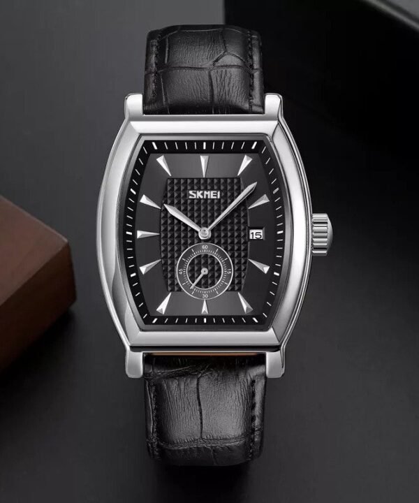Skmei- 9306 - Leather Strap Quartz Alloy case Downsecond - silver black