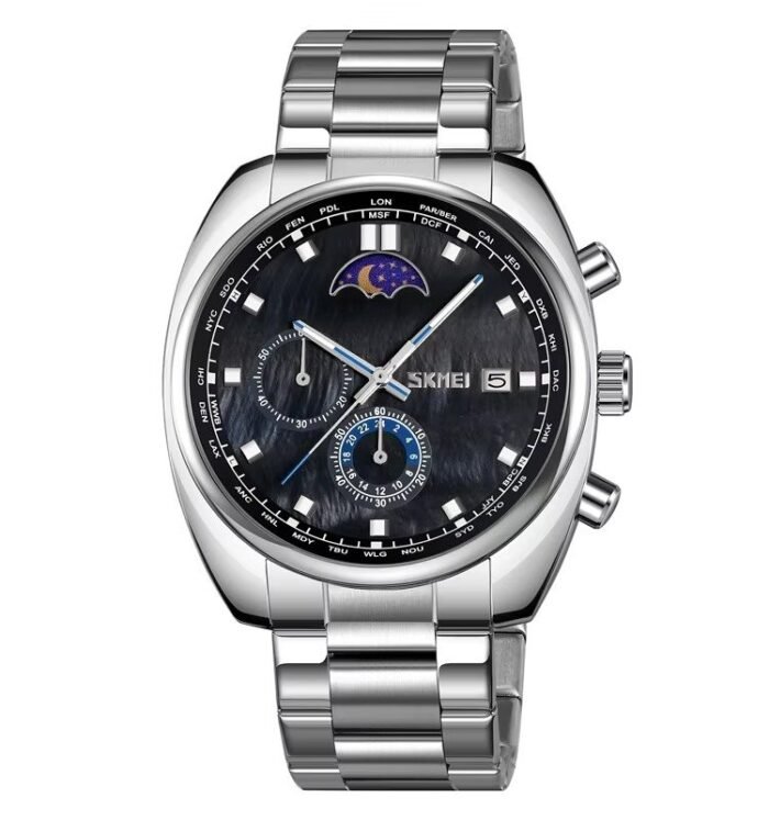 SKMEI - 9325 - Quartz Luxury Moon Phase Chrono Watch - Silver/Black - Image 2