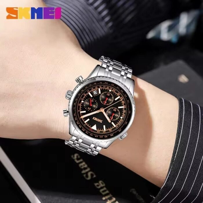 SKMEI - 9333 - High Quality Luxury Watch - Silver/Black - Image 4