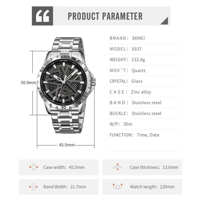 Skmei - 9337 - Digital Stainless Steel Watch - Silver/Black - Image 6