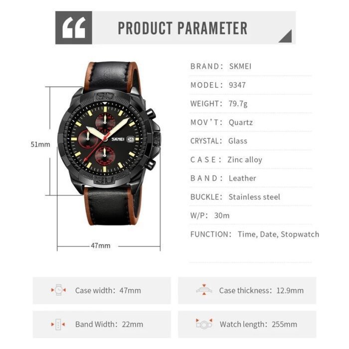 SKMEI - 9347 - Chronograph High Quality Luxury Watch - Black/Black - Image 5