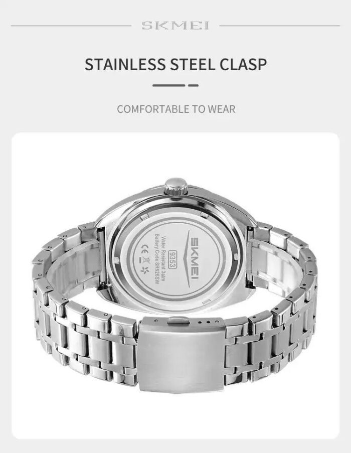 SKMEI - 9353 - Classic Stainless Steel Quartz Men Watch - Silver - Image 3