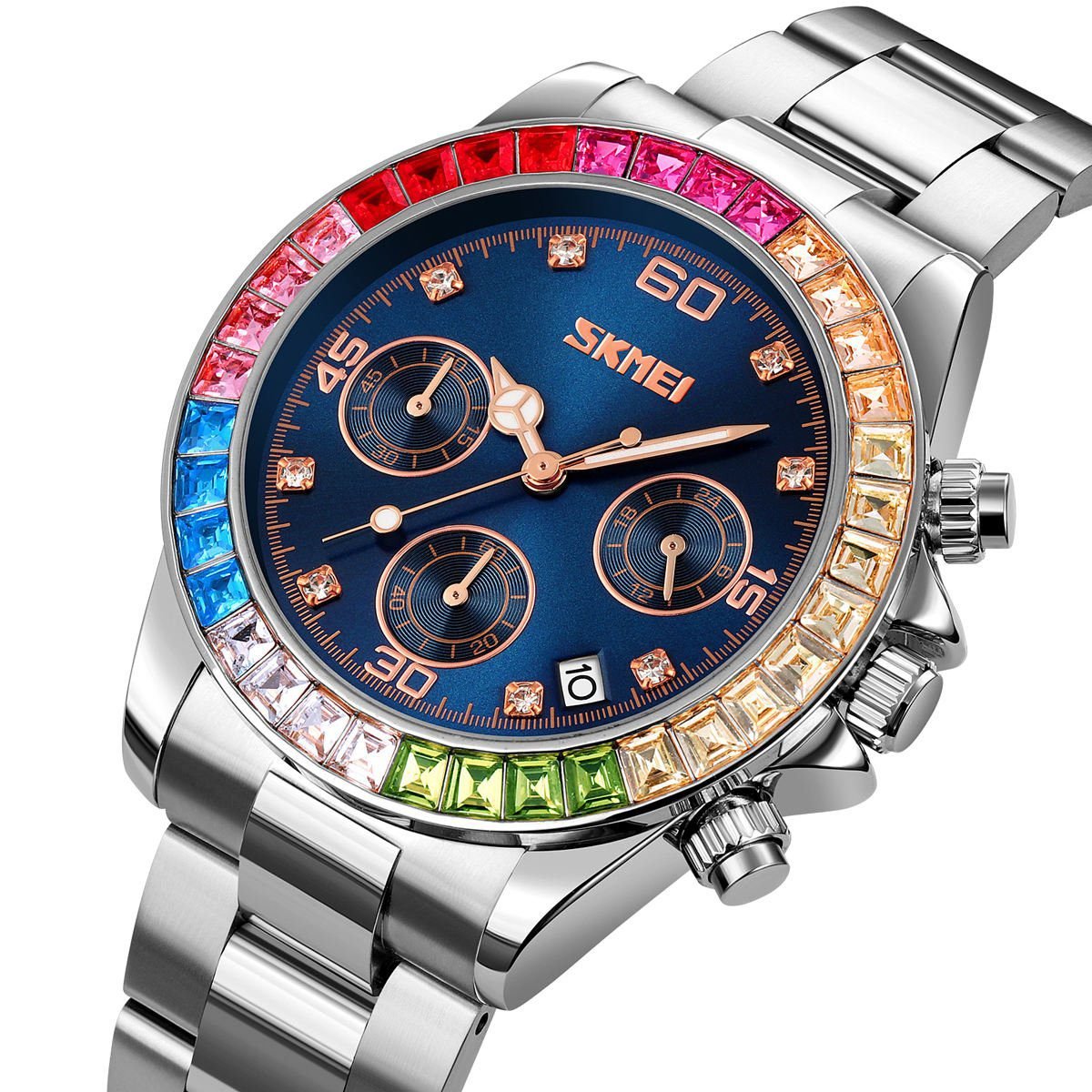 9367-2.jpeg Skmei - 9367 - Colorful Fashion Luminous Hands Waterproof Quartz Unisex Watch - Silver/Blue - Image 1