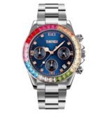 Skmei - 9367 - Colorful Fashion Luminous Hands Waterproof Quartz Unisex Watch - Silver/Blue - Image 2