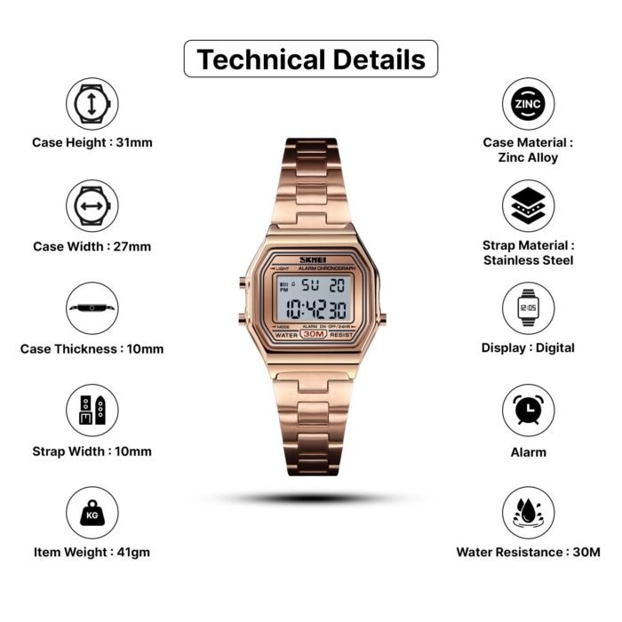 Skmei 1415 - Women Digital Stainless Steel Water Resistant - silver - Image 6