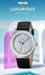 SKMEI - 1953 - Women Luxury Embossed Stone Diamond Quartz - Black - Image 6