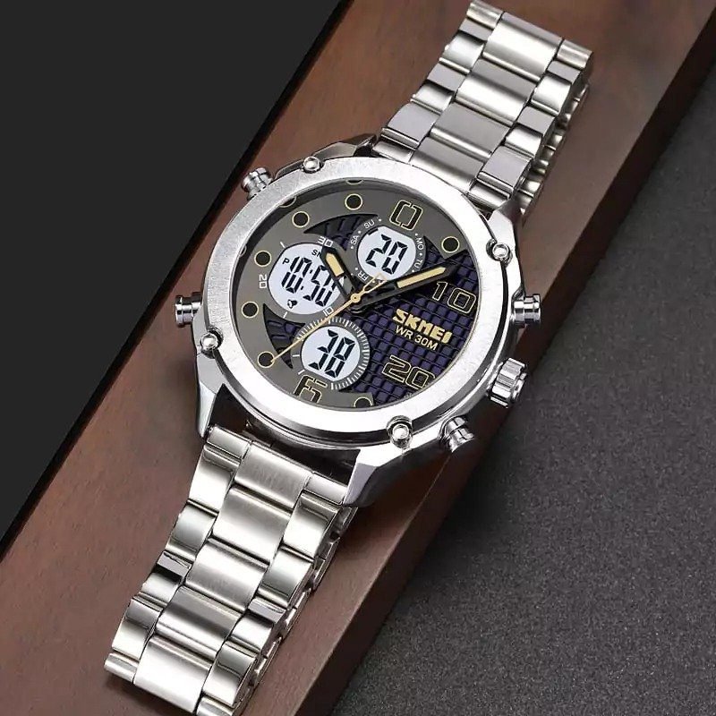 1975-2.jpeg Skmei - 1975(chain)- 30m Waterproof Mutifunctional - silver/white-steel - Image 1