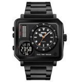 SKMEI - 2025 - LED Backlight Large Screen Multi-Time Zone Waterproof Watch - Black - Image 3