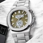 Skmei - 2279 - Dual Time Stainless Steel Watch - silver/green - Image 2