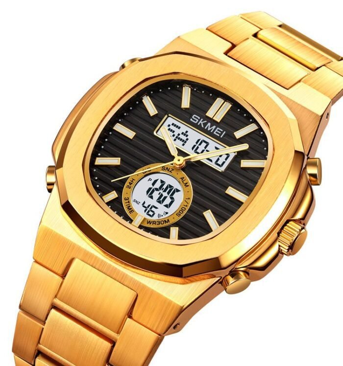 Skmei - 2279 - Dual Time Stainless Steel Digital Watch - gold/black - Image 1