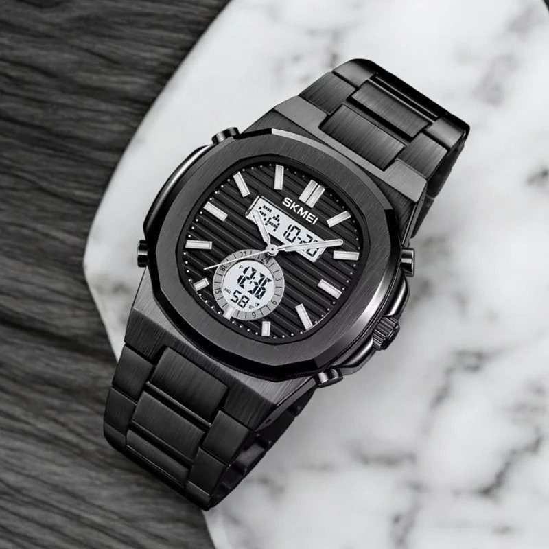2279-17.jpeg Skmei - 2279 - Dual Time Stainless Steel Watch - black-white - Image 1