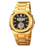Skmei - 2279 - Dual Time Stainless Steel Digital Watch - gold/black - Image 2
