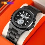 Skmei - 2279 - Dual Time Stainless Steel Watch - black-white - Image 4
