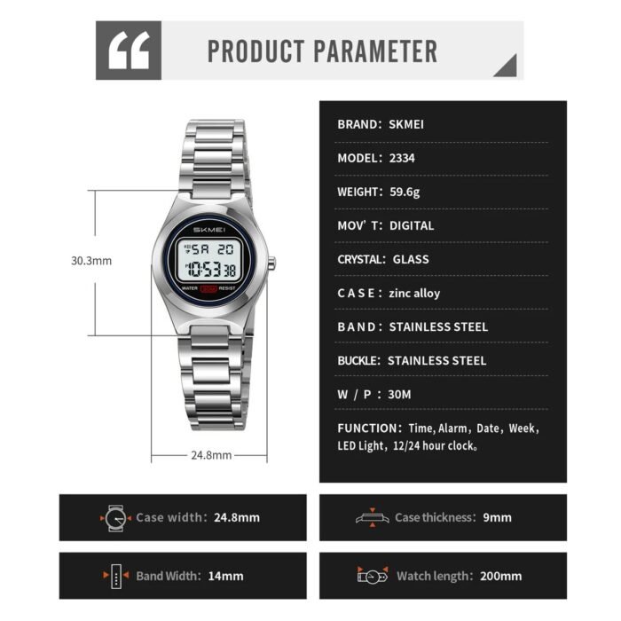 SKMEI - 2334 - Women Digital Stainless Steel Watch - silver - Image 5
